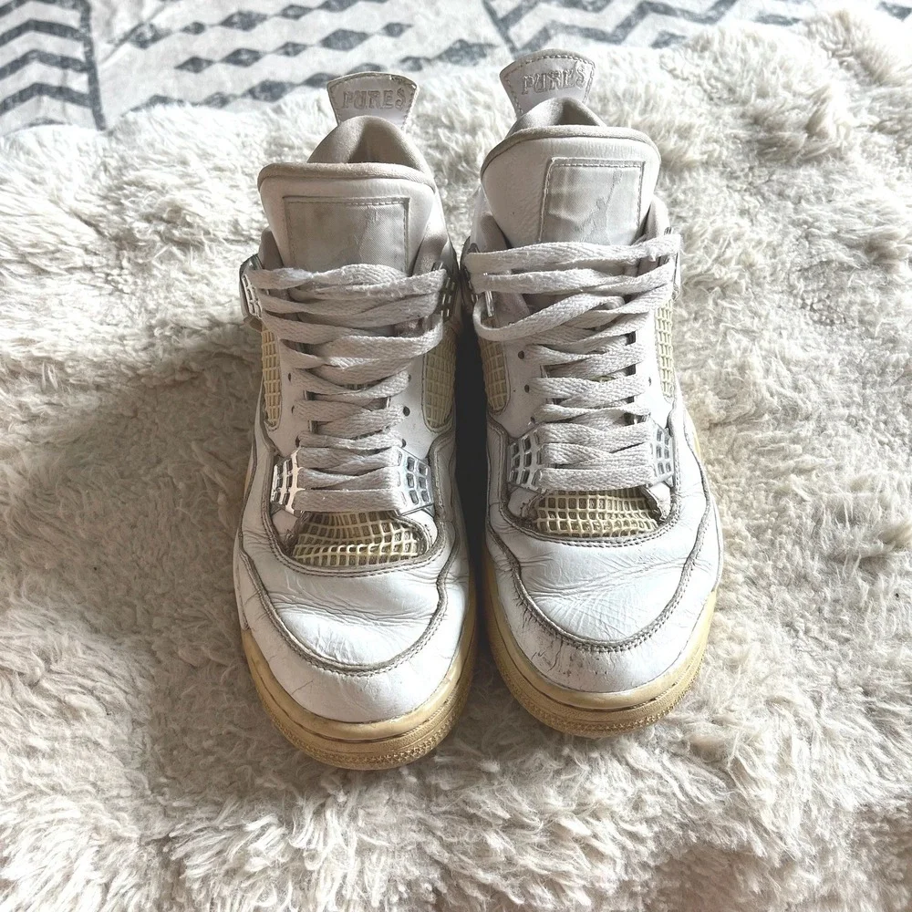 Jordan 4 Retro Pure Money White Metallic Silver 308497-100 Mens Basketball Shoes